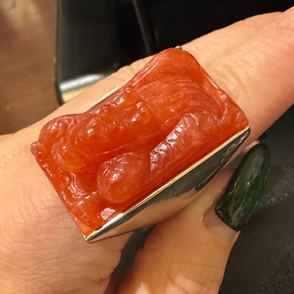 Silver And Orange Statement Ring - image 2